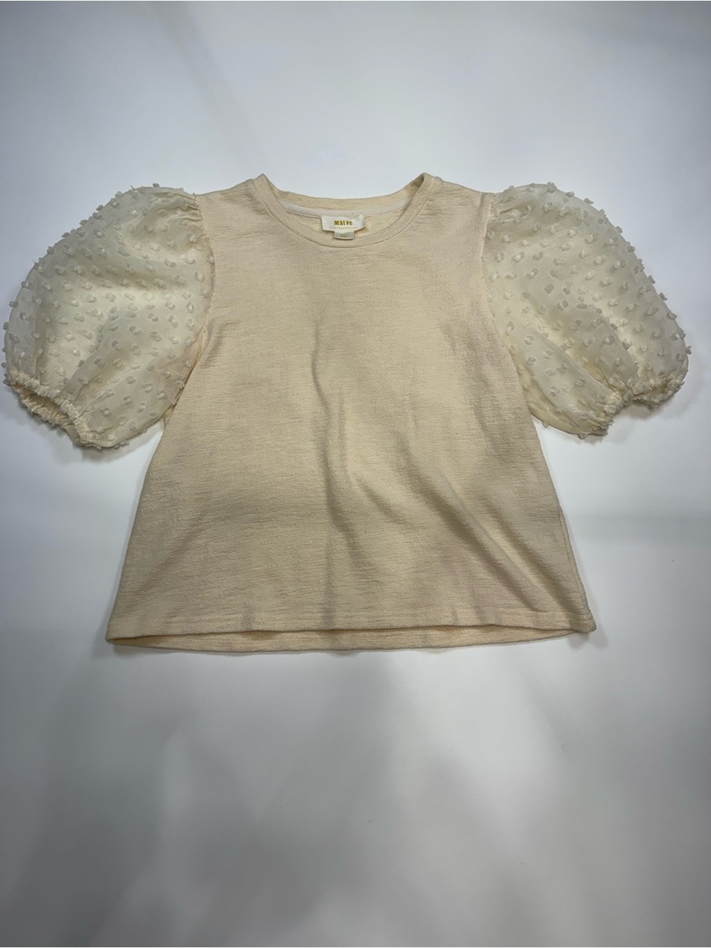 Maeve Anthropologie Cream Puff-Sleeve Knit Top - Picture 2 of 8
